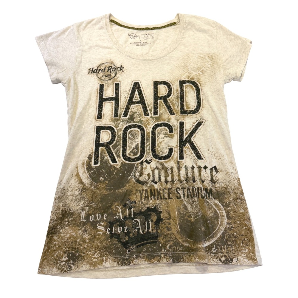 Hard Rock Cafe Couture Yankee Stadium Graphic T-Shirt Beige Womens Large 384A1
